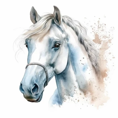 Watercolor White Horse Face clipart, hyper realistic, detailed, stylised, nature scene, hyper detailed, cozy colors