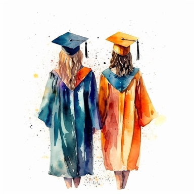 Behind view Graduation Clipart Graduate Students, bestfriends, watercolor Illustration clipart, 4K, extremely detailed