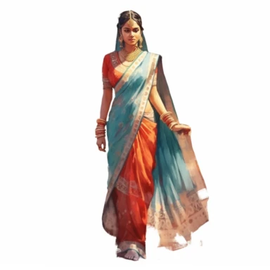 watercolor style, full body view, beautiful woman from India wearing traditional clothes, very detailed, realistic, clipart, isolated on white background, 4K