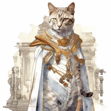 collage quirky cool collage Ancient Roman cat Felis catus clipart, Wearing a formal dress, detailed, clean line, hd, on white background, spaced out