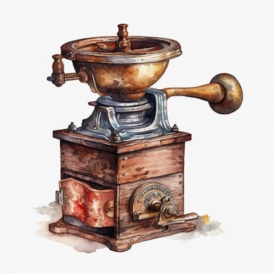 coffee grinder, clip art, watercolor, isolated white background, 8k