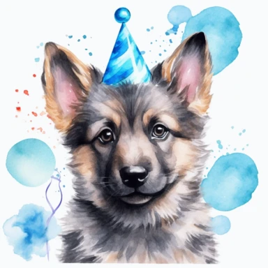 watercolor clipart white background moving living blue cartoon cute puppy german shepherd birthday