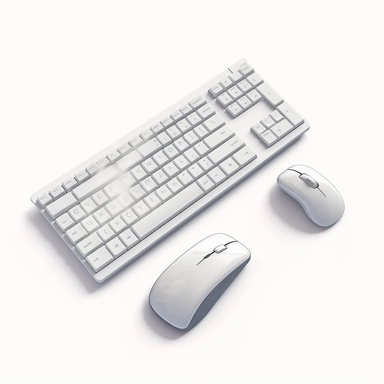 white background, isometric icon, clipart, computer mouse and keyboard, watercolor, hyper realistic, ins illustration style,