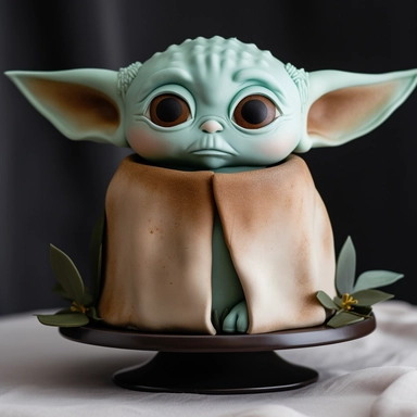 Base Cake Design: Start with a round or rectangular cake as the base. You can choose the size depending on your preference and the number of servings needed. Frost the cake with a smooth layer of green buttercream or fondant to represent the color of Baby Yoda's skin. Baby Yoda Topper: Use a smiling Baby Yoda clipart image as a reference for creating a fondant or gum paste topper. Roll out green fondant or gum paste and shape it into a miniature Baby Yoda figure. Sculpt the head, large round eye