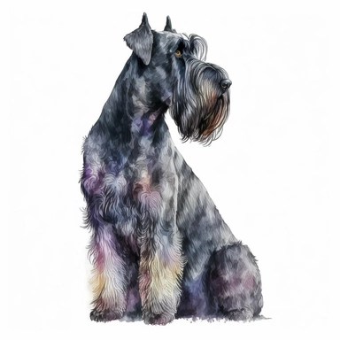 Generate a watercolor-style image of a Giant Schnauzer dog Clipart with natural watercolors on a white background