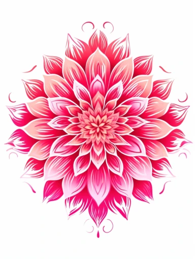 clipart, decorative flower, one per page, flat color clipart, bright hot pink primary colors, isolated on white background,