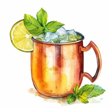 moscow mule cocktail, watercolor illustration, clipart