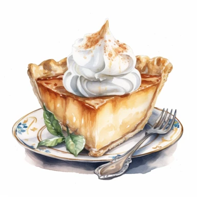 Indiana sugar cream pie sharp illustration clipart, watercolor art, insane detail, white background