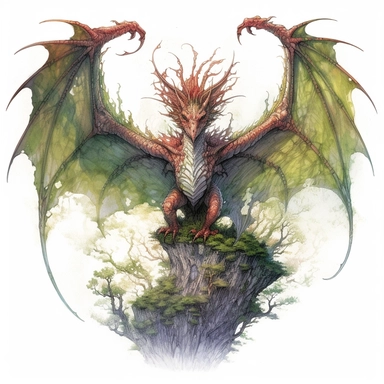 dragon of the forests spreads its wings tattoo design by twilight designs, in the style of david nordahl, jean-baptiste monge, farel dalrymple, fantastical street, high resolution, imaginative characters, vibrant colors, clipart, blank white background