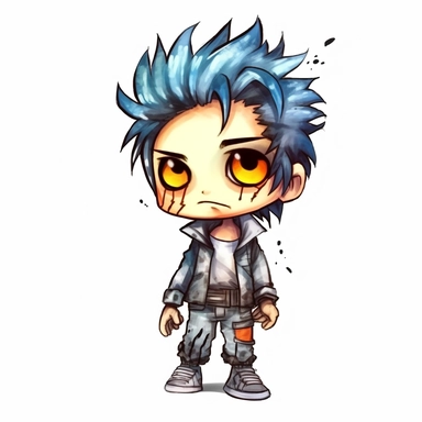 cute Monster High Chibi style boy, Halloween style, white background,clipart watercolor illustration, single object, high definition, white background for removing background