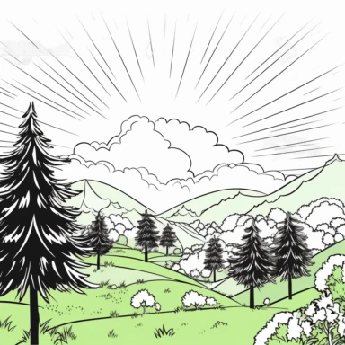 simple black and white map of forests and mountains clipart