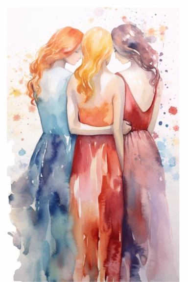 3 sisters watercolor clipart