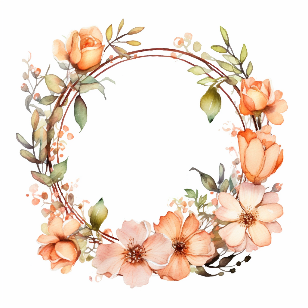 watercolor clipart of a empty suttle dainty floral round frame ...