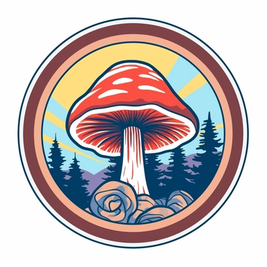 graphic bold, magic mushroom round logo, clipart, Colorado state flag colors