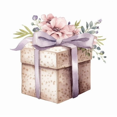 floral Rustic Lace and Watercolor Wedding Favor Box with Ribbon Accents, Illustration clipart, 4K, extremely detailed Sublimation Clipart,Cartoon,hyper realistic, intricate detail, illustration style,high solution,on the white background