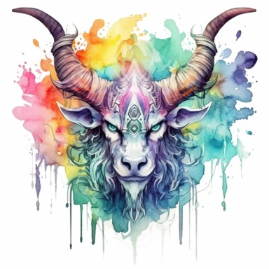 Solid white background, Detailed watercolor/alcohol ink magical demon amulet clipart. Isolated image. high key and with vivid colors