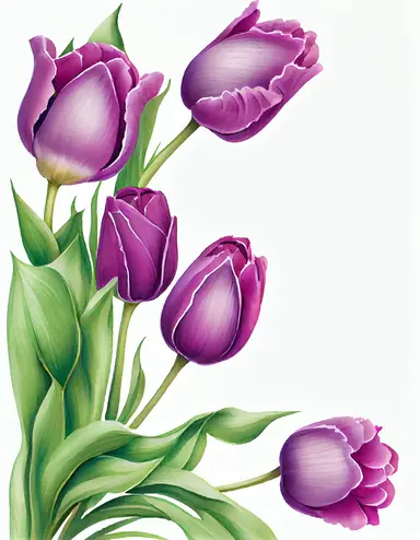 detailed watercolor purple tulip corner border , isolated on white background, realistic, clipart