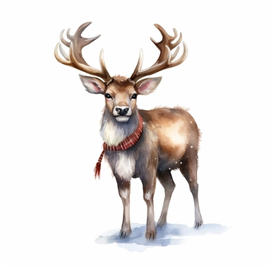 vector cute Christmas reindeer hyperrealistic, photorealistic, watercolor clipart on white, full body, no background