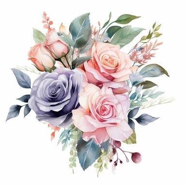 watercolor painted bouquet of mixed colored roses clipart, Flower Border clipart, Minimalist Flower Bouquet clipart, mixed colored roses Clipart roses painting formal glamour elegant style wedding floral bouquet, wedding clipart include babys breath flowers in the bouquet 4
