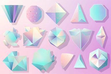 Geometric shape sticker, holographic pastel color flat clipart set vector
