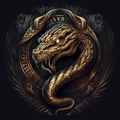 snake logo clipart, logo, snake head, heraldic, logotype, clipart, golden, gold material, front, detailed, dark background, golden chrome, exiting