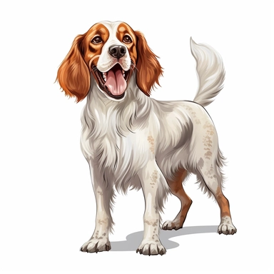 Cute Happy face Beautiful Irish Red and White Setter Dog Is Standing Full body Vector Sublimation Clipart,Cartoon, hyper realistic, intricate detail, illustration style,high solution,on the white background