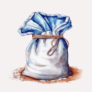 Create a hand drawn watercolor clipart of a flour sack, white background, 4k