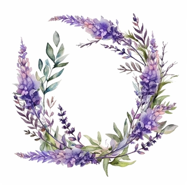 Adorable watercolor retro garland of lavender flowers for wedding invitation, watercolor clipart, high quality clipart, no background, high details