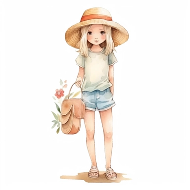 cute girl, clipart, planner girl clipart, cottagecore, summer, watercolor, standing