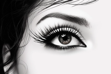 real eye lashes on a white background in silhouette style white background, fake eyelashes svg clipart, negative space + Sharp + realistic, photo realistic, symmetrical, high detail,