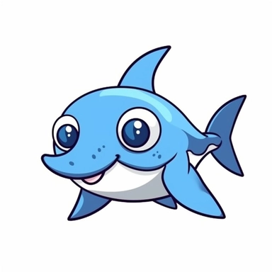 Realistic baby cute shark clipart, simple, blue, white, isolated on white background, 2D, cartoon style, joucy color, 4k