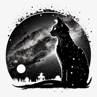 space sky moon night cat black in white painted clipart white backround