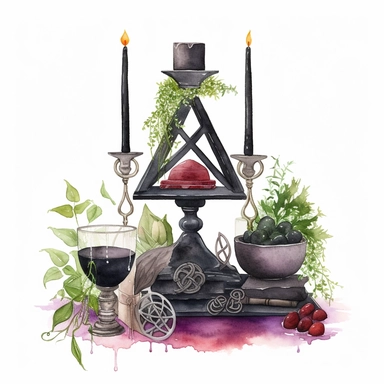 watercolour celtic witch altar clipart no text