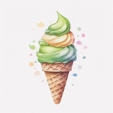ice cream cone, pastel colors, light watercolor, few details, dreamy, Studio Ghibli, clipart, white background