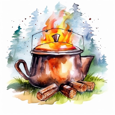 camping pot over a bonfire clipart watercolor