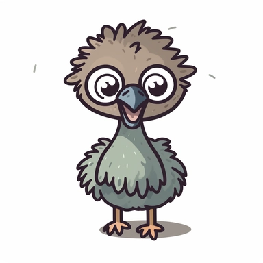 cute kawaii clipart icon of an emu, full body, friendly, anime style, in white background, soft color blending, rounded
