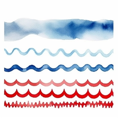 watercolor clipart page border, page border, red white and blue, hand painted details, clean and simple designs, solid background color, spaced out