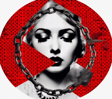 the x and o person, the woman in chains transparent background png clipart, in the style of hannah hoch, barbara kruger, tokina opera 50mm f/1.4 ff, back button focus, masaccio, dark white and red, feminine sticker art