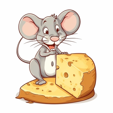 clip art ,mouse eating a wheel of cheese, no background