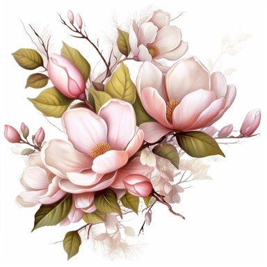 clipart, isolated boquet of magnolia flower and delicate vines
