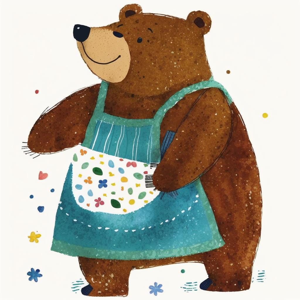 clipart, beautiful smiling,Bear,wear beautiful apron, playful pose ...