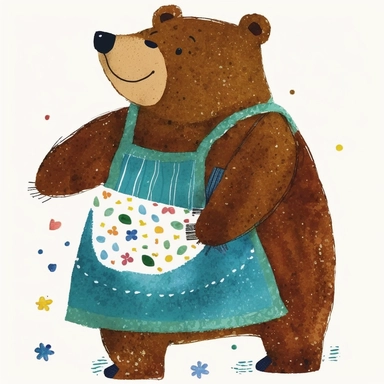 clipart, beautiful smiling,Bear,wear beautiful apron, playful pose, Usborne and Eric Carle,