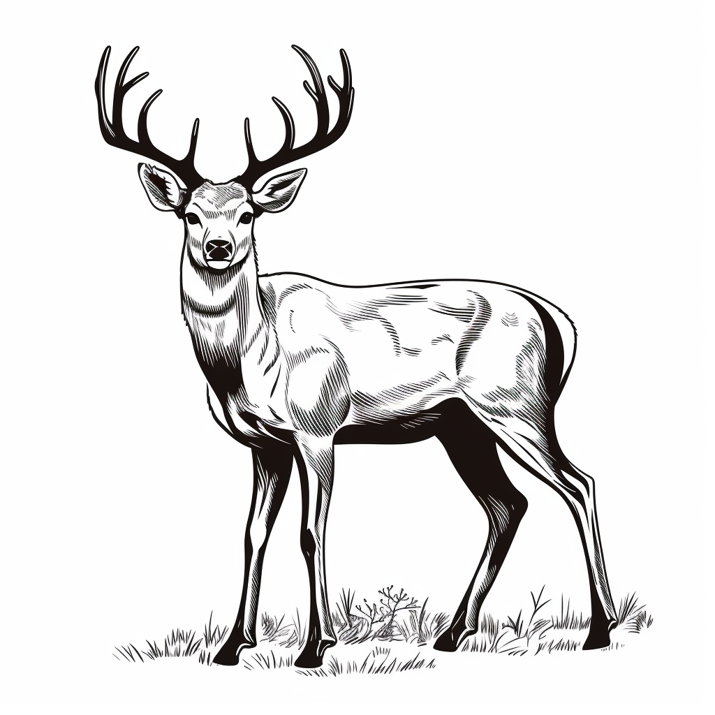 a whitetail deer, retro line illustration, clipart, one color, isolated ...