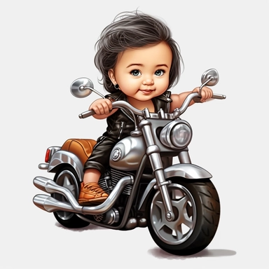 clipart of cute and cool baby girl on a harley davidson multicolor white background