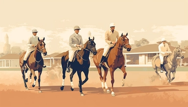 clipart illustration of vintage polo club in 1940’s style with soft palette