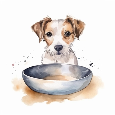 Watercolor dog bowl clipart, white isolated background, space out, hd