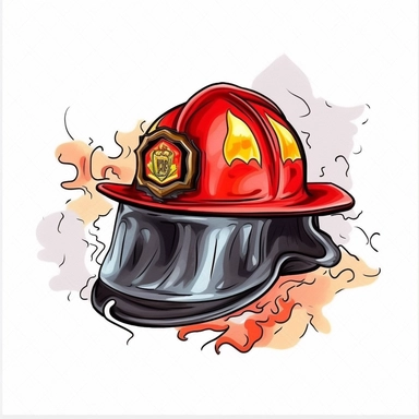 firemen hat, fire fighter elements hand drawn water painting style cartoon clipart vector on a white background