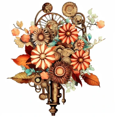 Immerse yourself in the whimsical world of steampunk and create a collection of vibrant and attention-grabbing steampunk floral arrangements clipart. Utilize a mixed media approach, combining traditional and digital techniques to achieve a unique and visually striking result. Incorporate steampunk elements such as gears, cogs, and vintage machinery, seamlessly blending them with the organic beauty of flowers and foliage. Draw inspiration from artists like Gustave Doré and H.R. Giger, infusing th