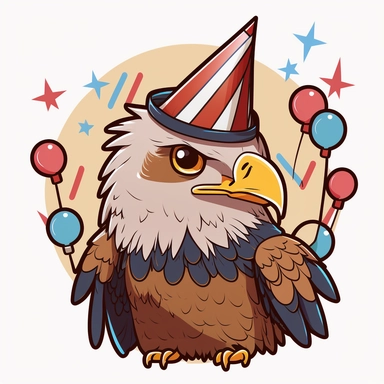 Eagle kawaii birthday, cartoon, vector, sharp focus, super detailed, illustration, 16:9, v4, q2, 16k, High quality, clipart