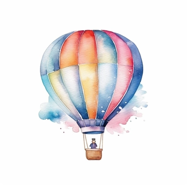 watercolor painting, a cute hot air balloon clipart, dicut clipart on white background